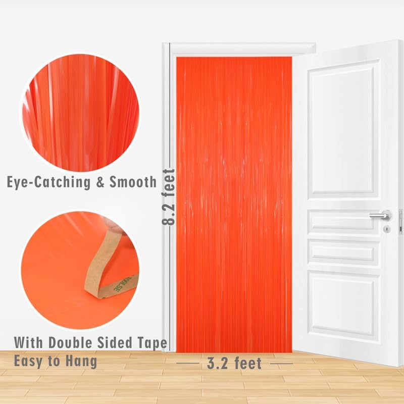 GOER 3.2 ft x 8.2 ft Metallic Tinsel Foil Fringe Curtains Party Photo Backdrop Party Streamers for Birthday,Graduation,New Year Eve Decorations Wedding Decor(5 Packs,Candy Tangerine)