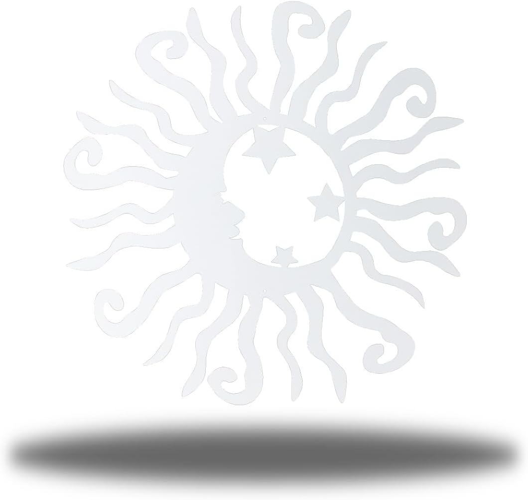 Riverside Designs Wacky Solar Moon Metal Wall Art Steel Outdoor Decor | Heavy-Duty and Waterproof | Made in USA (White, 36L x 36W)