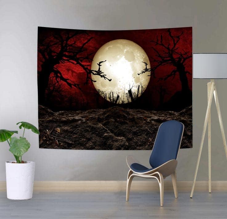 SHRAPHY 60x40 Inches Full Moon Tapestry Moon Horror Cemetery Scarlet Sky Tapestry Event Bedroom Home Decor GTLSUH1205