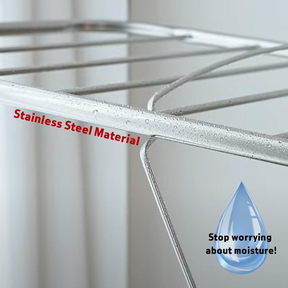 TRES BELLE 25NEW Stainless Steel Clothes Drying Rack(L)–Foldable,Lightweight,Anti-Slip Elastic Rods,Made in Korea,Indoor & Outdoor Use,Rust-Resistant,Towels Drying,Underwear,Baby Clothes–L Sizes