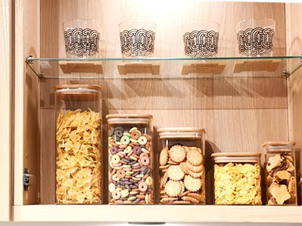 Glass Food Storage Jars Square 44oz, 3 Pack Glass Jars With Bamboo Lids, Kitchen Storage Containers For Spice, Candy, Cookie, Storage For Pantry Organizers