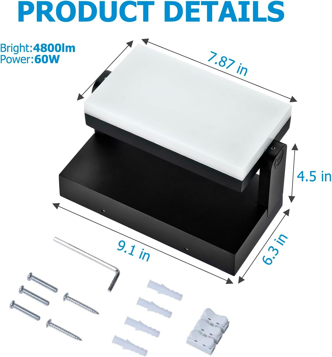 3CCT LED Outdoor Wall Lights, 4800LM, 360° Adjustable, 3 Color Modes, IP66 Waterproof, Security Wall Pack Flood Lights for Garage, Porch, Patio, Black