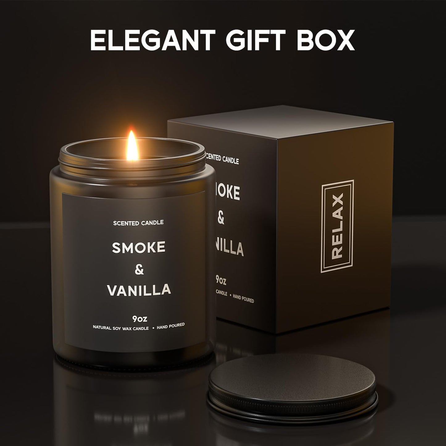 Smoke & Vanilla Candle, 9oz Scented Candle for Men, Scented Candles for Home, Gifts for Men, Personalized Blessing Minimalist Men's Gifts