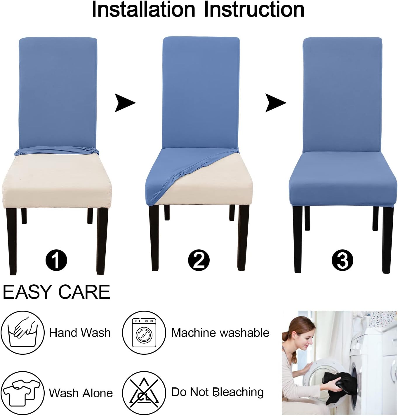 JQinHome 6 Pcs Dining Chair Slipcover,High Stretch Removable Washable Chair Seat Protector Cover for Home Party Hotel Wedding Ceremony (Gray Blue)