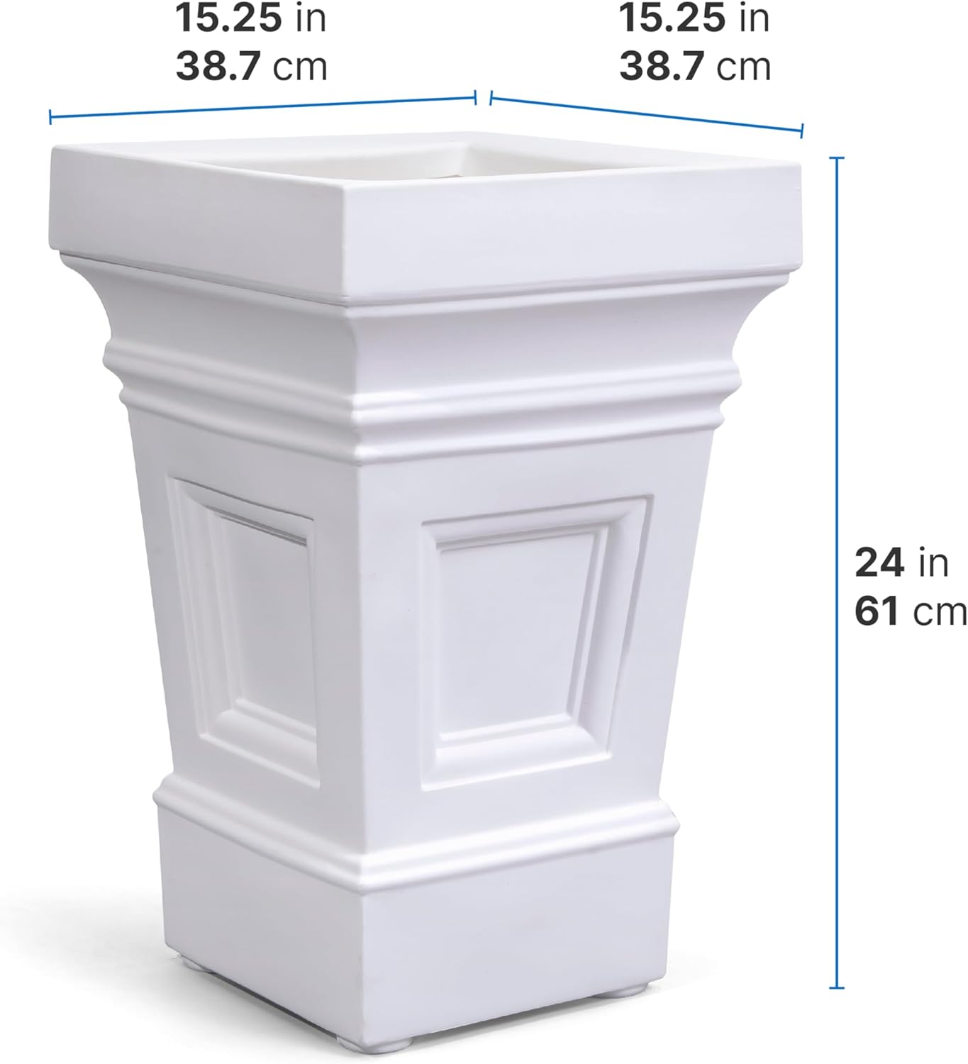 Step2 Atherton Square Planter, Large Planters for Outdoor Plants, Gardening and Flower Pot for Patio or Porch, Efficient Drainage, Durable Plastic, Classic White