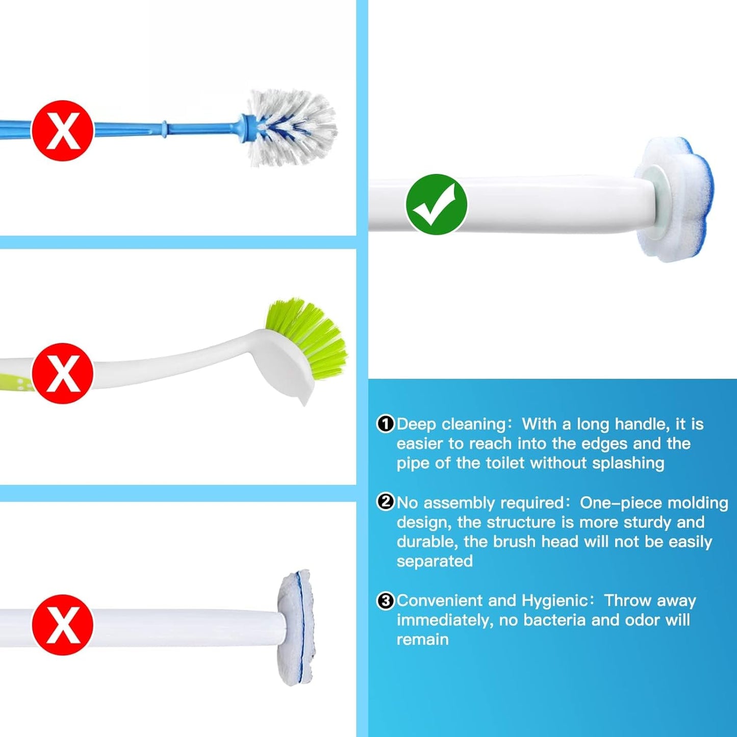 Disposable Toilet Brush Holder Set Toilet Wand (Pack of 2) Toilet Cleaner Scrubber with 24 Refills