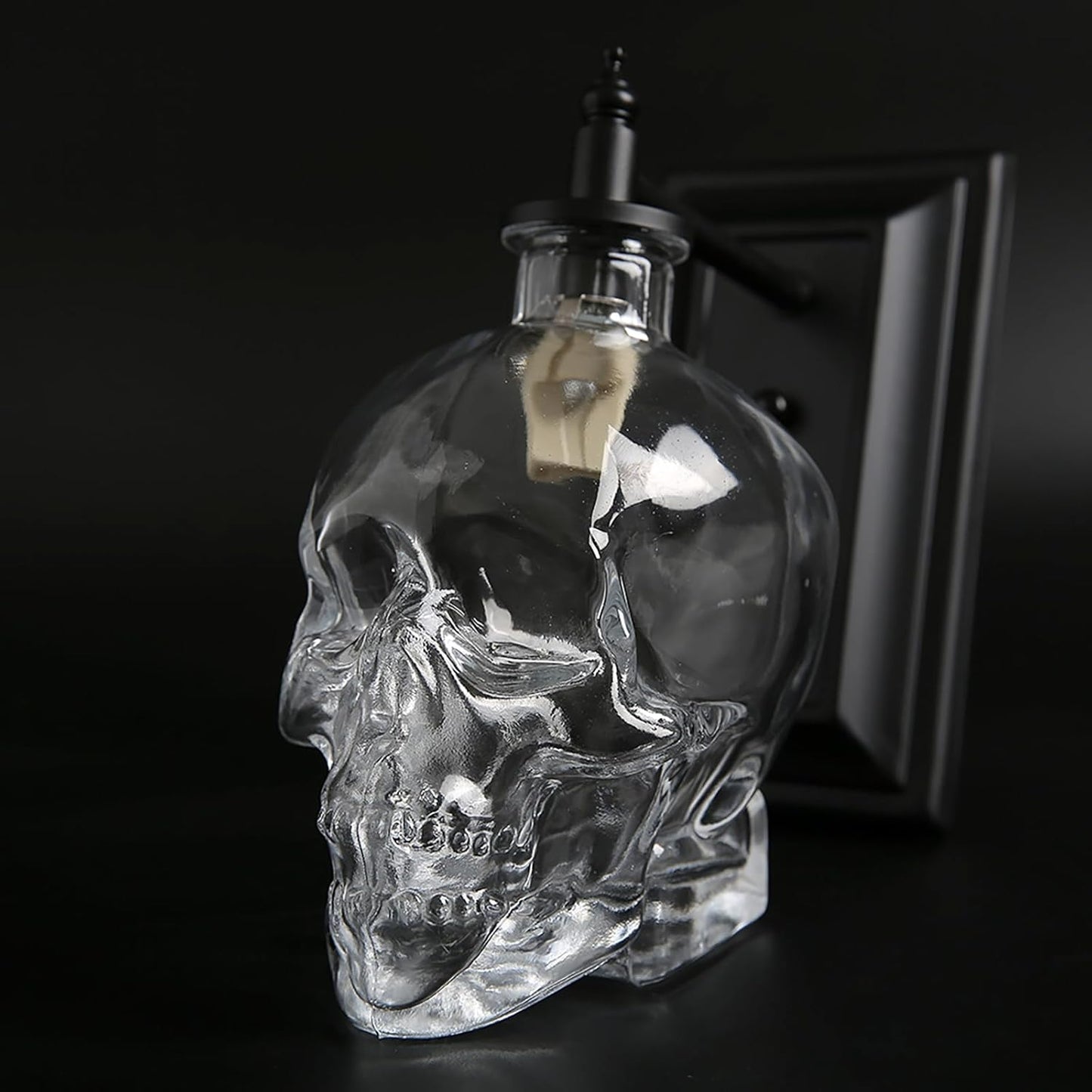 Industrial Retro Mini Clear Glass Skull Wall Sconces Black Metal Finish with Clear Glass Wall Lamp for Bedside E14 Wall Light