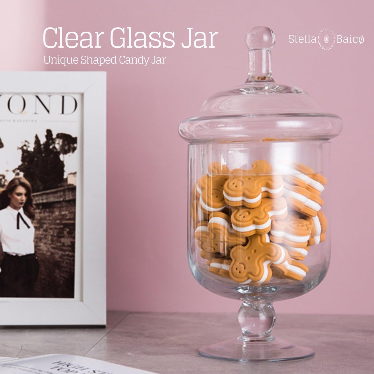 Small Glass Apothecary Jars with Lid, Clear Candy Jar with Lid, Cute Small Decorative Glass Jars for Wedding, Display and Home Decor, Glass Canisters (Height: 9", Diameter: 5")