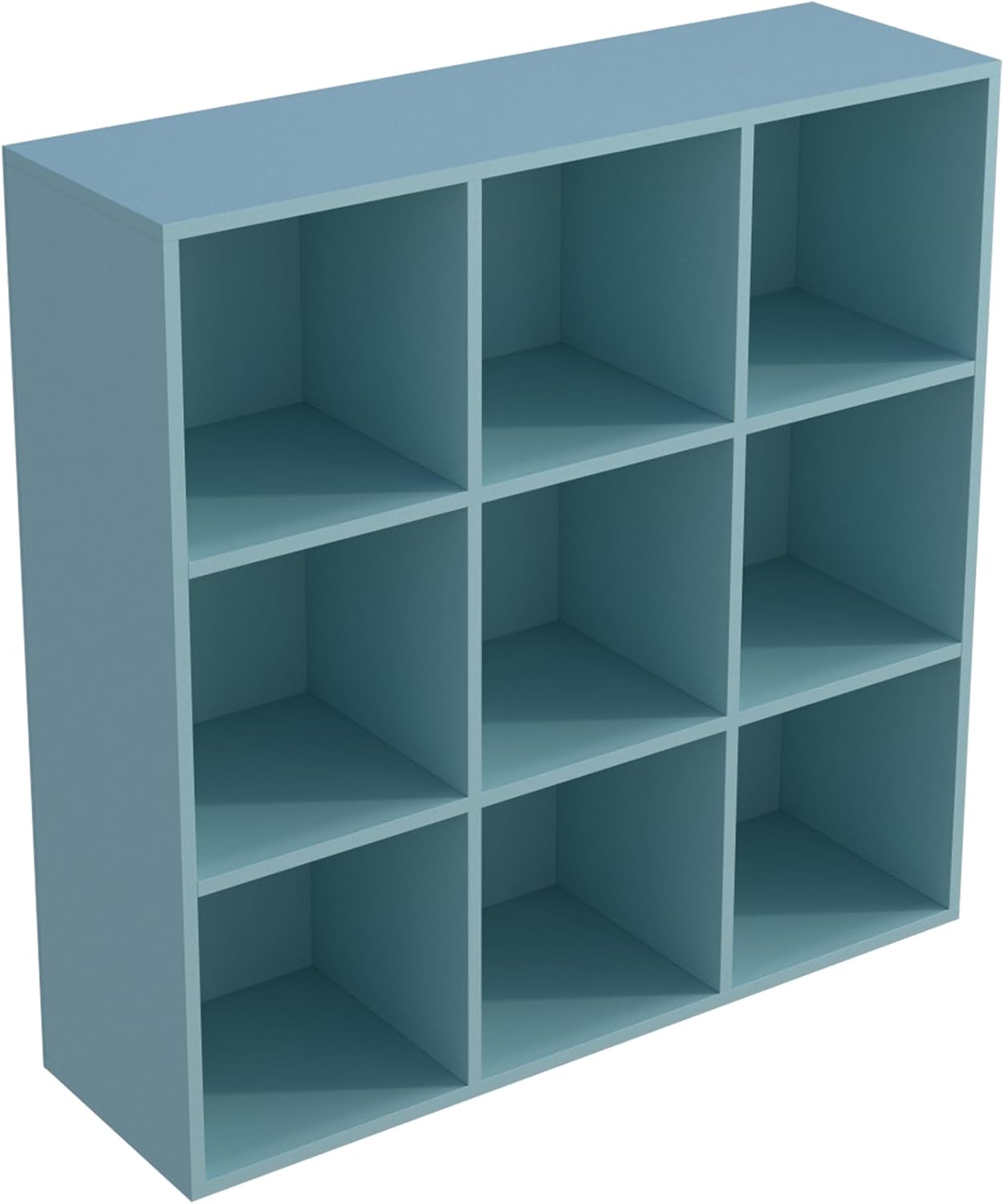 9-Cube Storage Shelf Bookcase - Wooden 3-Tier Floor Standing Open Bookshelf for Home and Office, Display Cabinet, Light Blue
