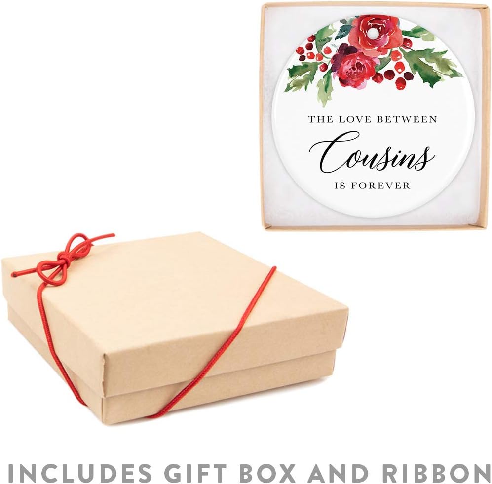 Andaz Press Round Ceramic Porcelain Christmas Tree Ornament Keepsake Gift for Cousins, The Love Between Cousins is Forever, 1-Pack Cousin Ornament 2025 Cousin Christmas Ornaments