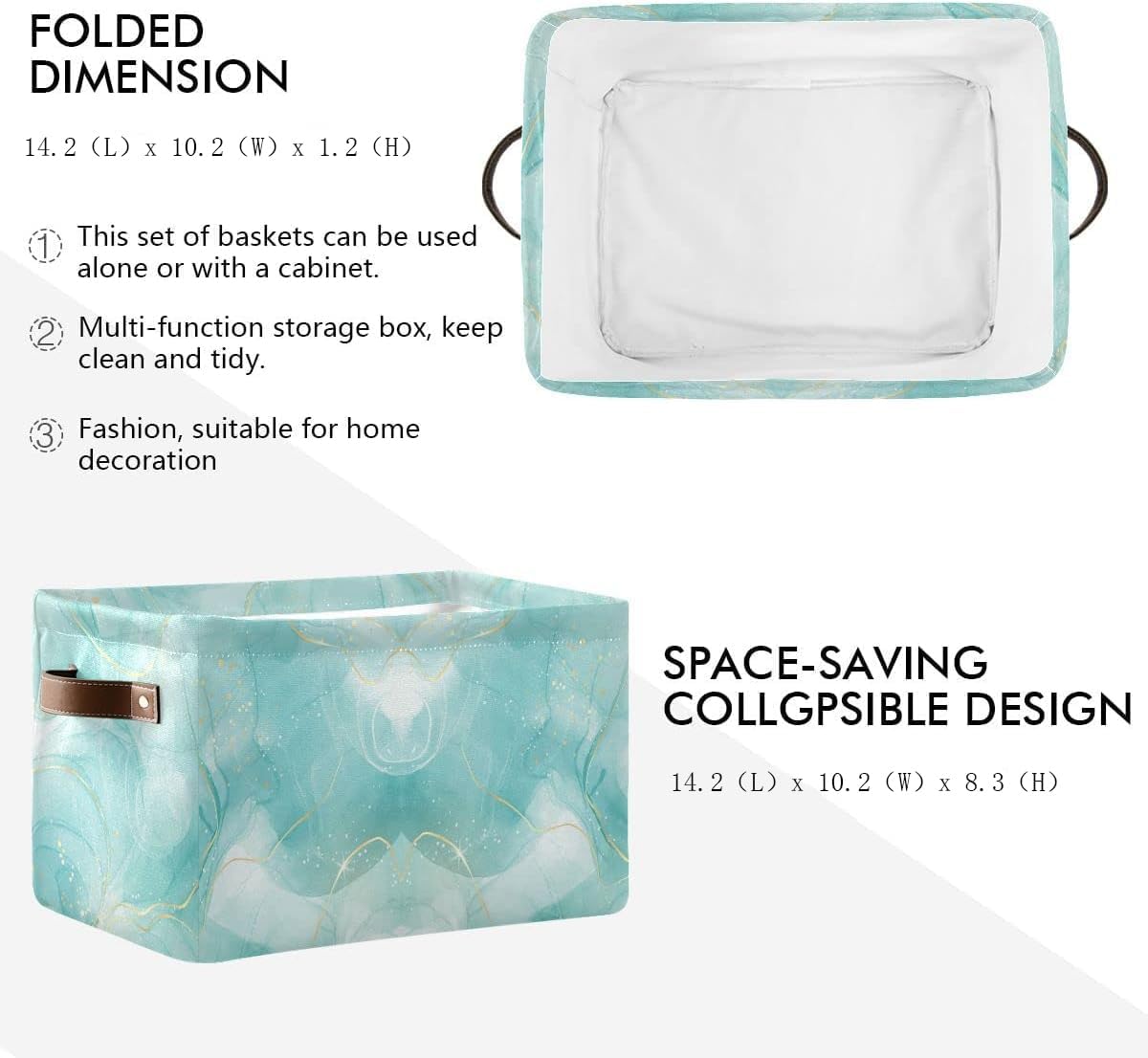 susiyo Large Foldable Storage Bins Storage Cubes Bin Baskets for Shelves with Handles Decorative Fabric Storage Baskets for Organizing Shelves Closet Nursery Home Toys 2 Packs,Green Marble