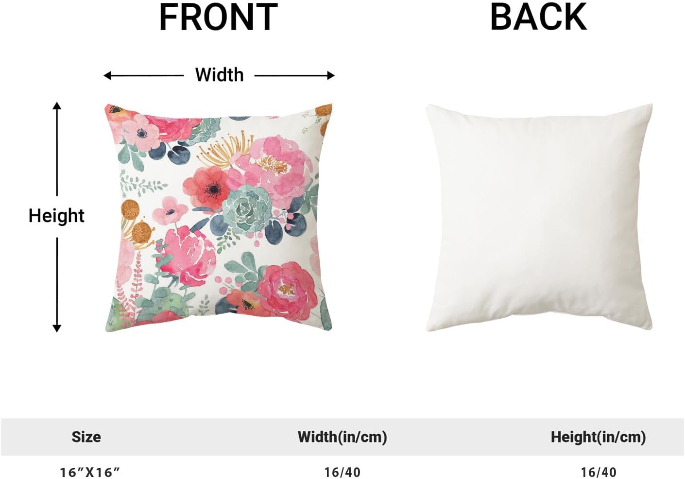 CXMEIFLY Spring Floral Pillow Covers 16 x 16 Inch Set of 2 for Watercolor Pink Flowers Decor Throw Pillows Green Leaves Plant Outdoor Decorative Cushion Cases with Zipper for Couch Bed Decorations
