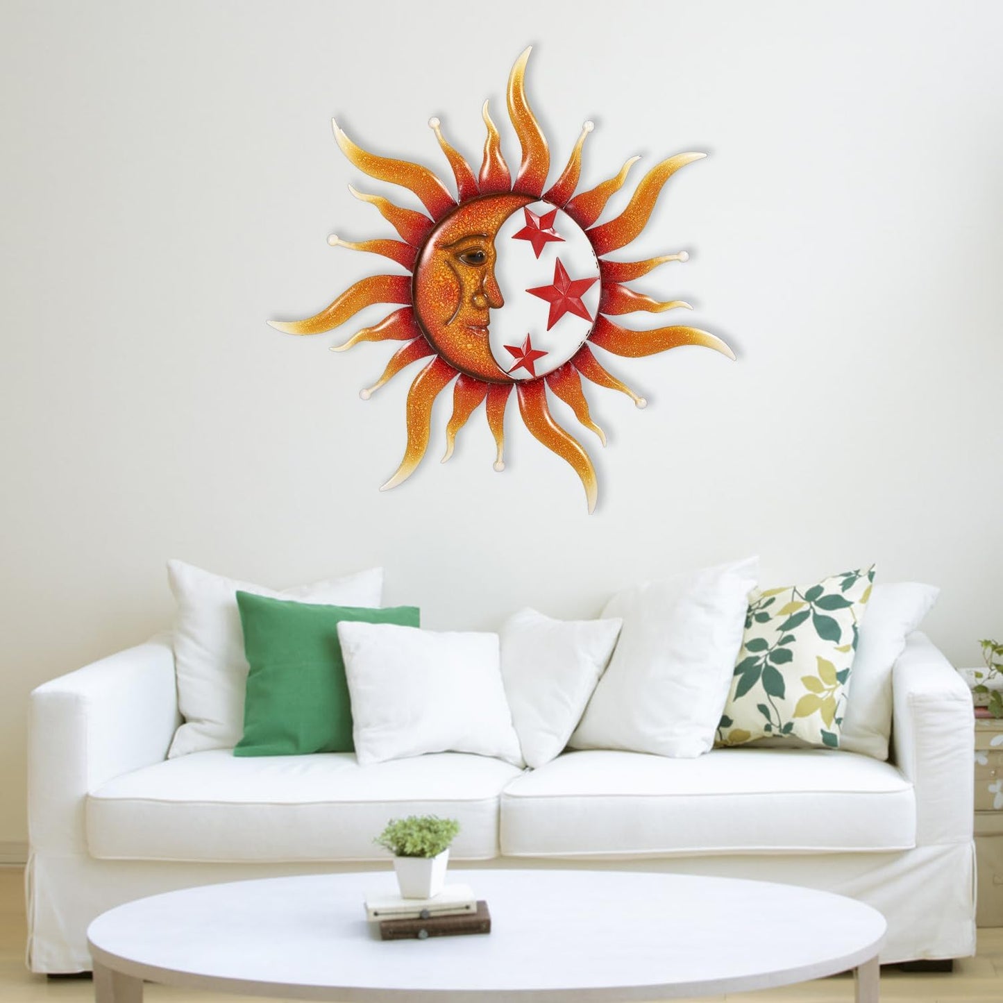 TICKCACY Metal Sun Wall Art Decor, 30.5” Large Sun And Moon Sculpture for Indoor Outdoor, Moon And Sun Wall Hanging Decor for Living Room Farmhouse Yard Garden Patio