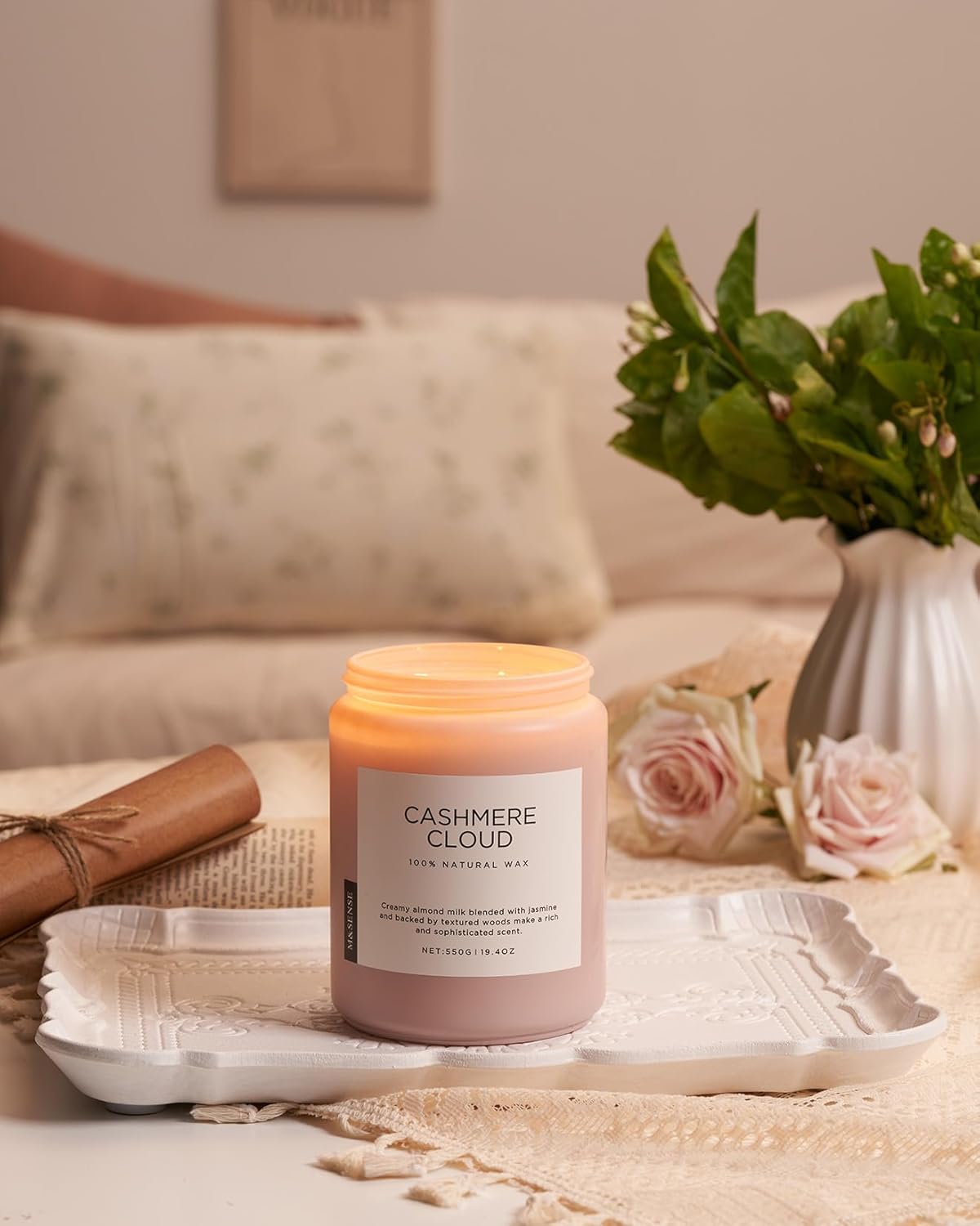 M&SENSE Creamy Almond Milk Scented Candles, 19.4oz 110 Hour Long Lasting 2 Wick Organic Natural Soy Wax in Glass Jar Candle for Bedroom Kitchen Home Decor, Housewarming Gifts for Family Friends