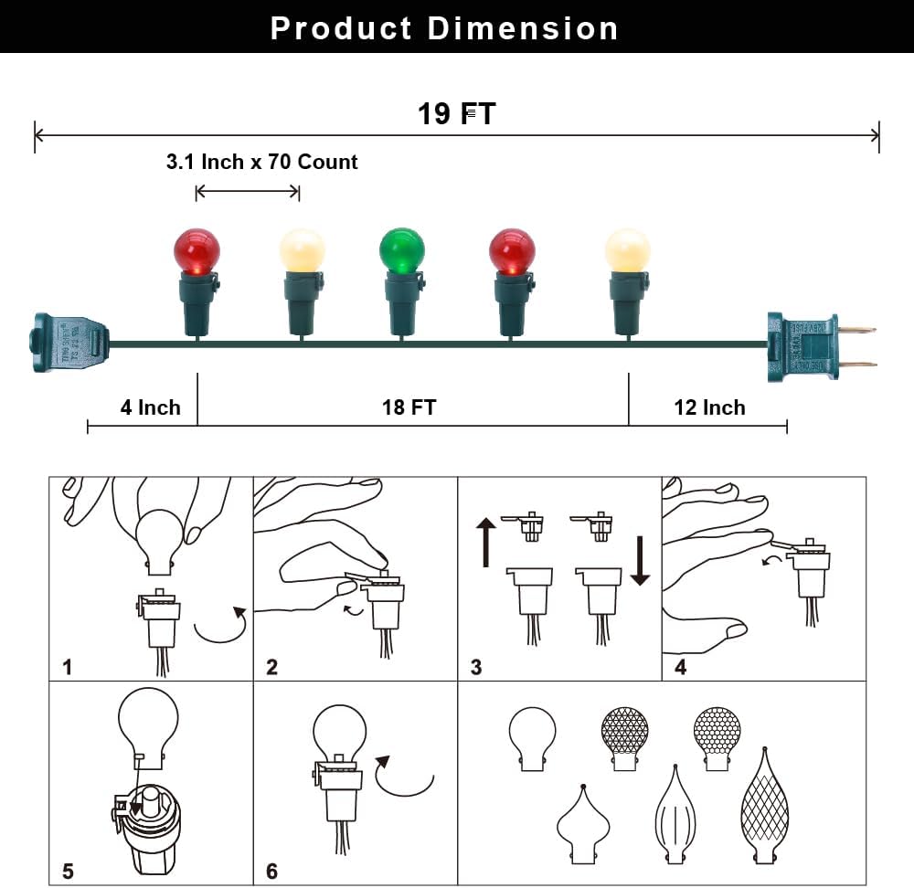 Red White and Green Christmas Lights G15 70 LED Globe String Lights Plug in Christmas Decor String Lights Outdoor Indoor for Tree Patio Party Garden Yard Gazebo Wedding