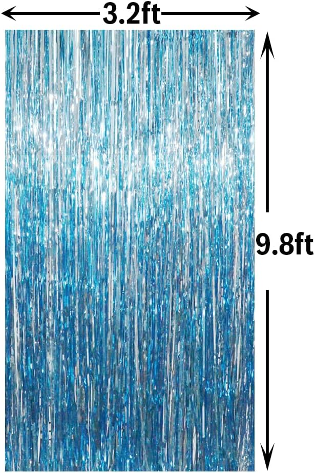 GOER 3.2 ft x 8.2 ft Metallic Tinsel Foil Fringe Curtains Party Photo Backdrop Party Streamers for Birthday,Graduation,New Year Eve Decorations Wedding Decor (4 Packs,Blue)