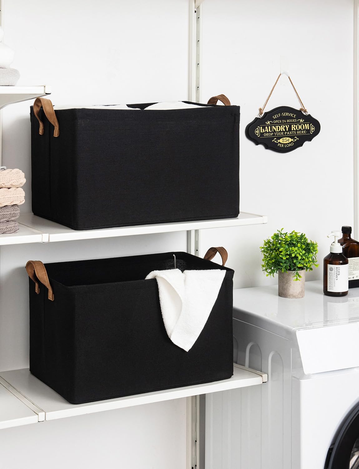 StorageWorks Storage Bins, Fabric Storage Bins for Shelves, Extra Large Storage Baskets with Metal Frame, Closet Baskets and Bins with Handles, Jumbo, Black, 2-Pack