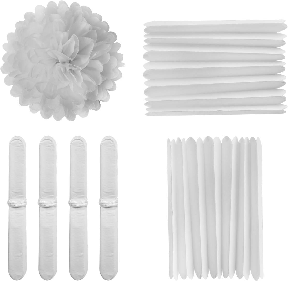 MISU 10" White Tissue Pom Poms DIY Tissue Paper Flowers for Birthday Wedding Baby Shower Tea Party Dessert Table Decoration, Pack of 18