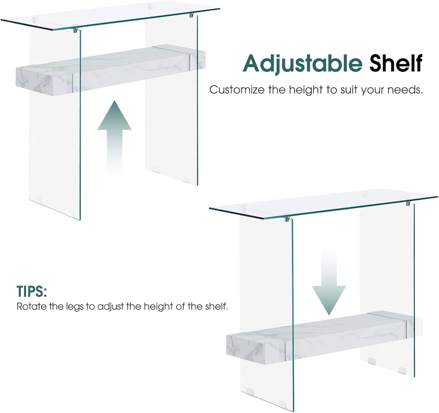 ivinta Glass Entry Table with Storage, 39.4" Modern Console Table for Living Room, Foyer, Hallway, Bedroom 5101 (White)