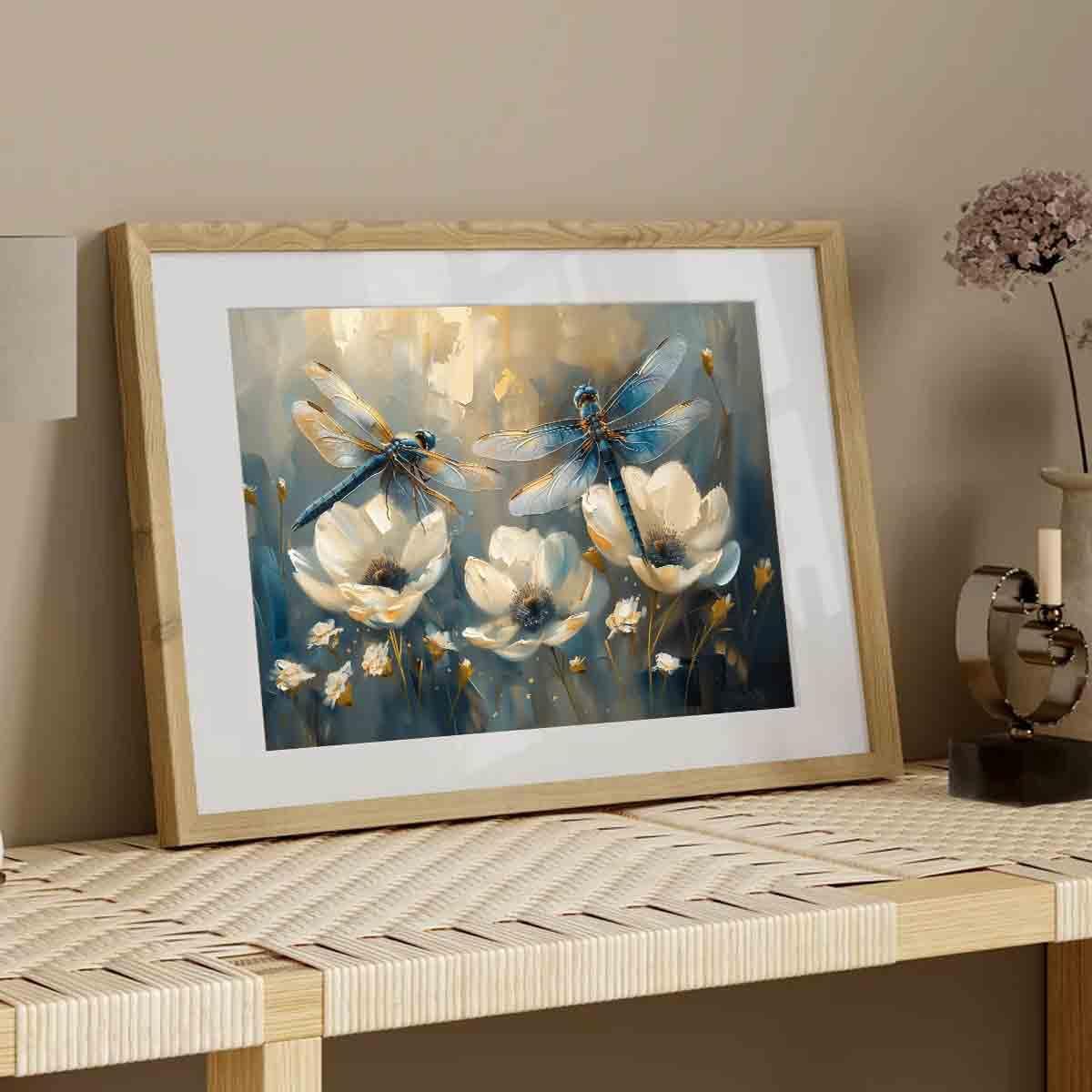 Dragonfly Wall Art White Flower Painting Watercolor Dragonfly Wall Art Watercolor Flower Prints Animal Canvas Plant Picture Insect Pictures Vintage Abstract Living Room Decor 16x24inch No Frame