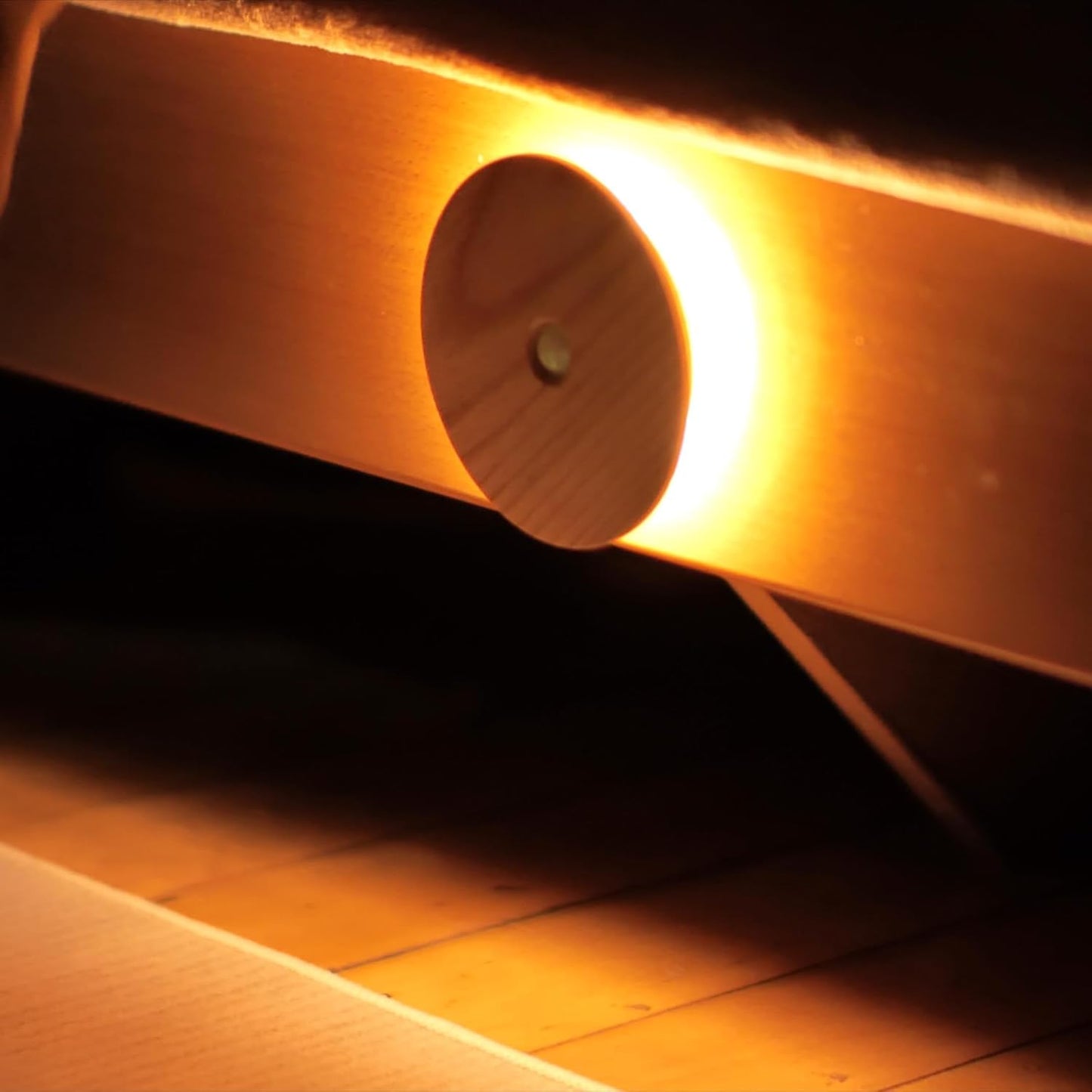 Motion Sensor Night Light Wood Rechargeable Battery-Powered Stick-On Step Lights Magnetic Closet Lights Warm Nightlight for Hallway Bedroom Stair (Ash Wood)