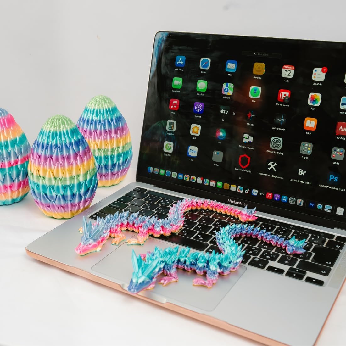 3PCS 3D Printed 12” Articulated Crystal Dragon Inside 5.1” Egg – Fantasy Collectible, Fidget Toy & Stocking Easter Basket Stuffers for Home & Office Decor (3pcs - Rainbow)