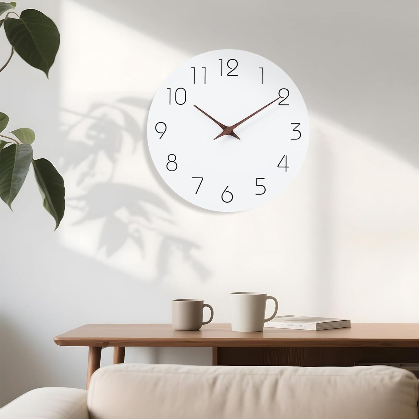 Mosewa Wall Clock 12 Inch Silent Non Ticking Battery Operated Wooden White Modern Office Simple Minimalist Clock Decorative for Kitchen Home Bathroom Living Room