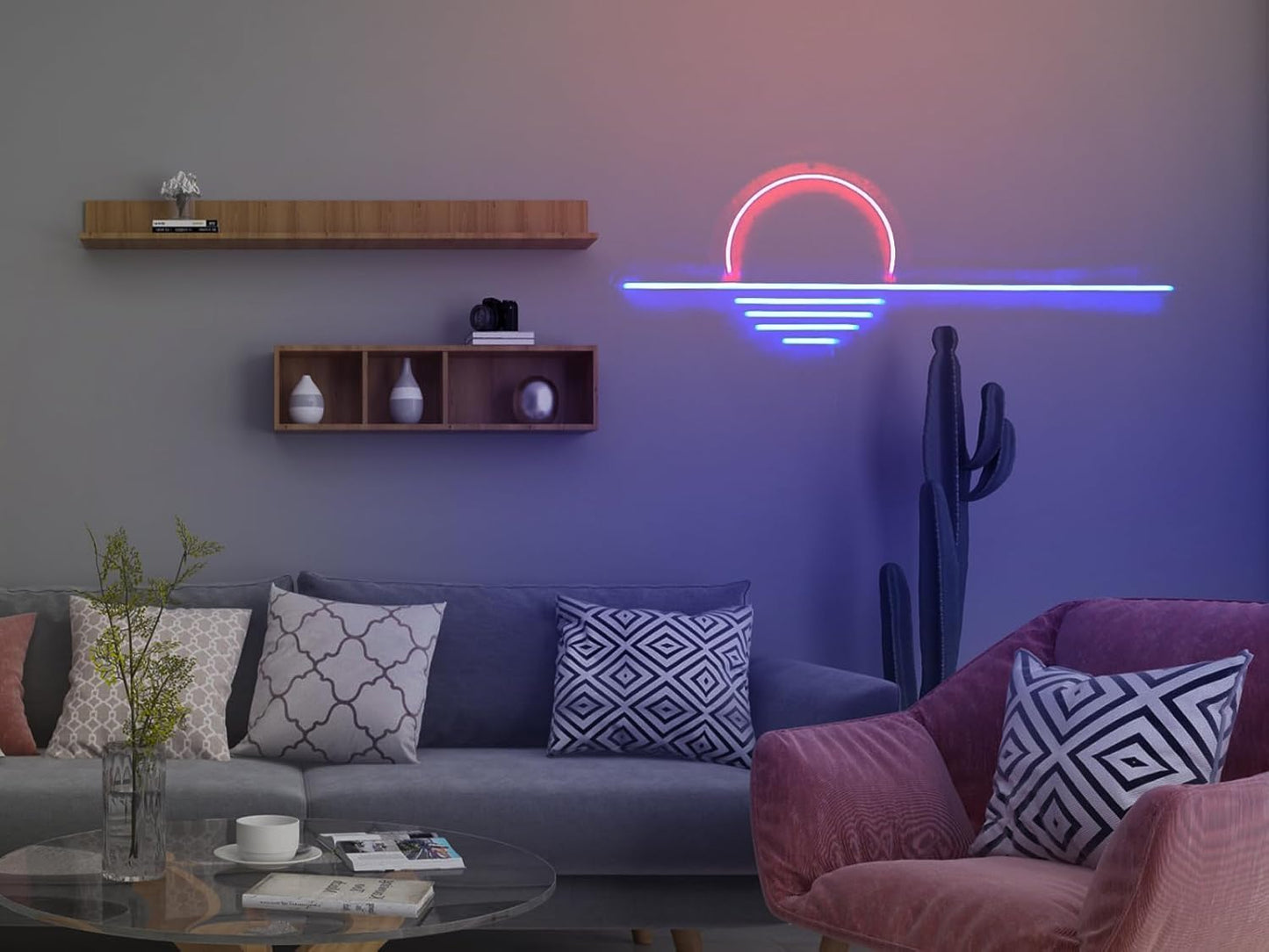 LED Decorative Lights USB Mountains Sunrise Sunset Led Neon Signs Home Decoration Wall Art Holiday Gift Brightness Adjustable 16.5''x9.5''