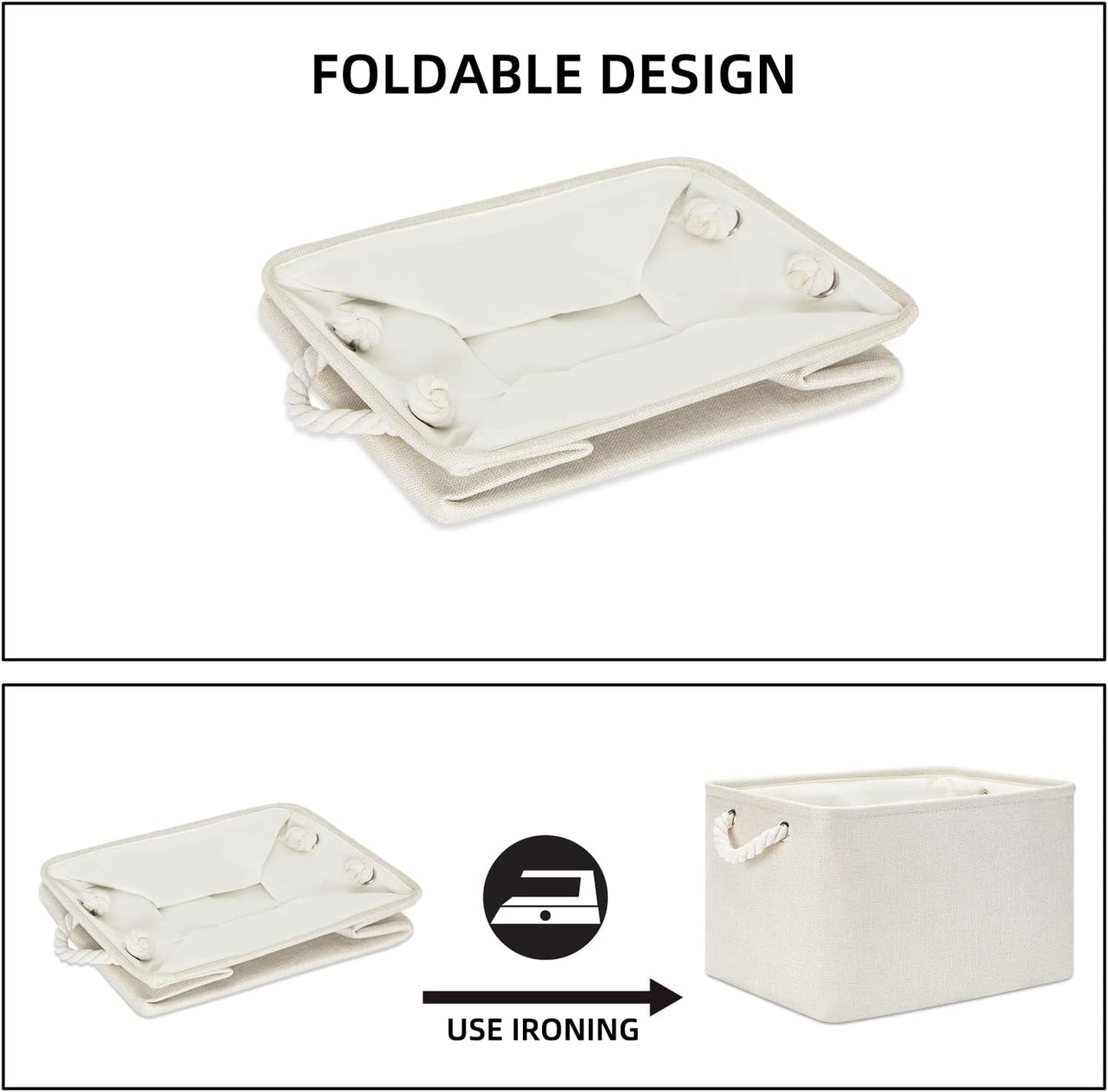 Bidtakay Baskets Collapsible Large Toy Storage Baskets for Organizing Set of 3 Closet Organizer Linen Cream Storage Bins 15 X 11 X 9.5 Inch Shelf Organizer Bins for Nursery Storage (Light Beige)