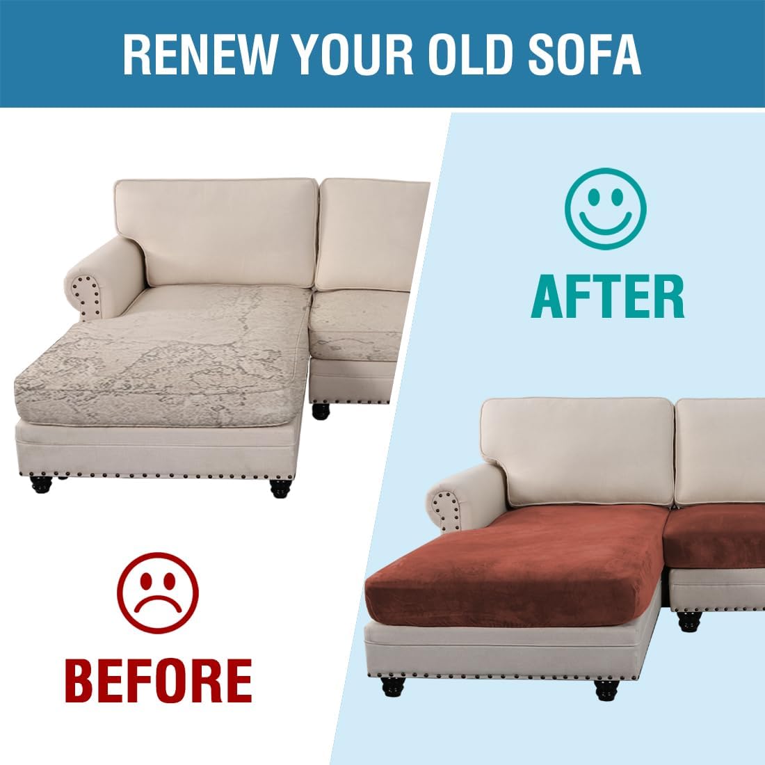 H.VERSAILTEX Velvet Stretch Sectional Couch Covers 4 Pieces Sofa Seat Cushion Covers L Shape Separate Cushion Couch Cover for Both Left/Right Sectional Couch (Large Sofa 3 Seater + 1 Chaise, Rust)