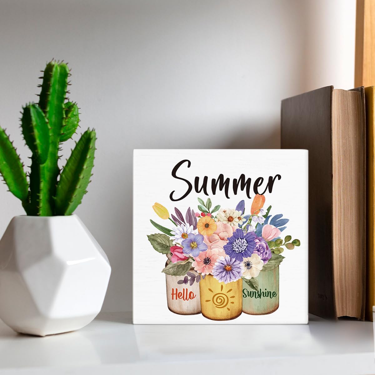 Summer Decor Farmhouse Summer Decorations Hello Sunshine Wooden Sign Rustic Home Decor 5 x 5 Inches