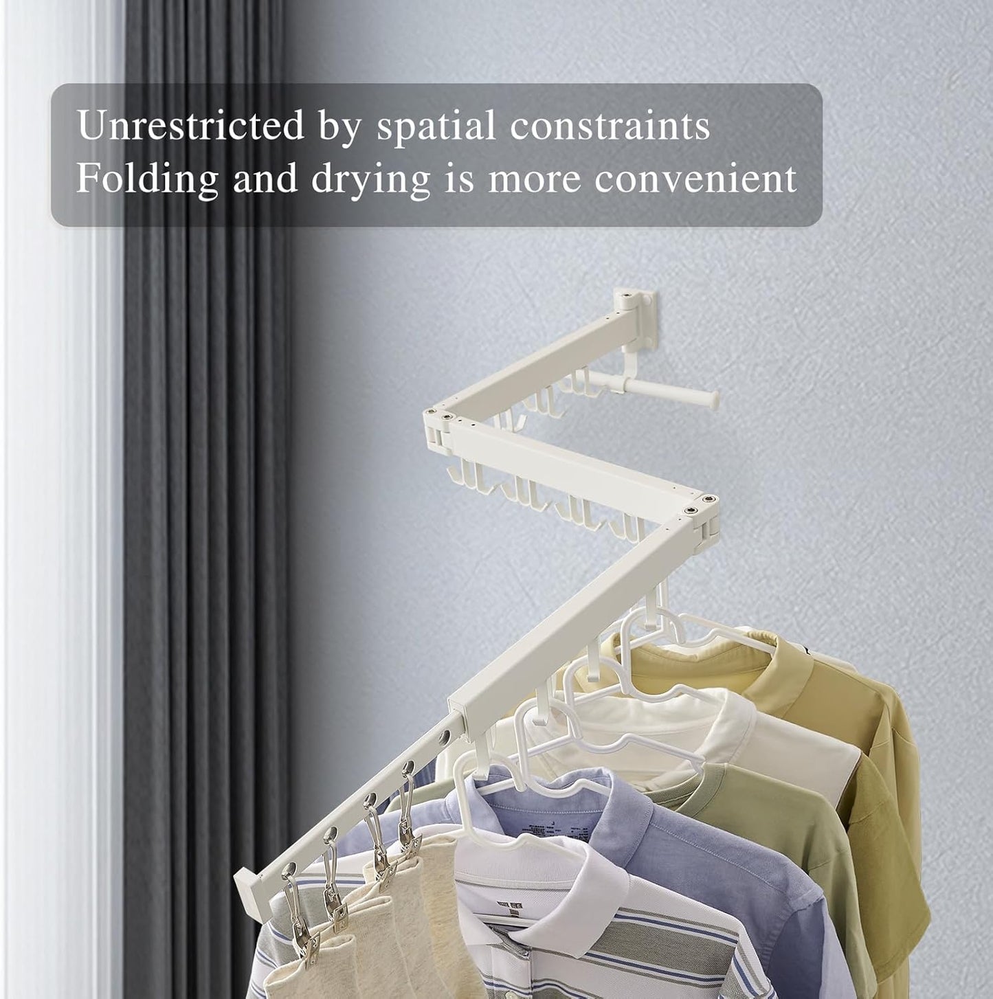 Wall Mounted Clothes Drying Rack,Drying Rack Clothing Wall Mount with Foldable Features(Tri-Fold),Space Saver,Wall Mounted Drying Rack for Laundry Balcony Bathroom (White)