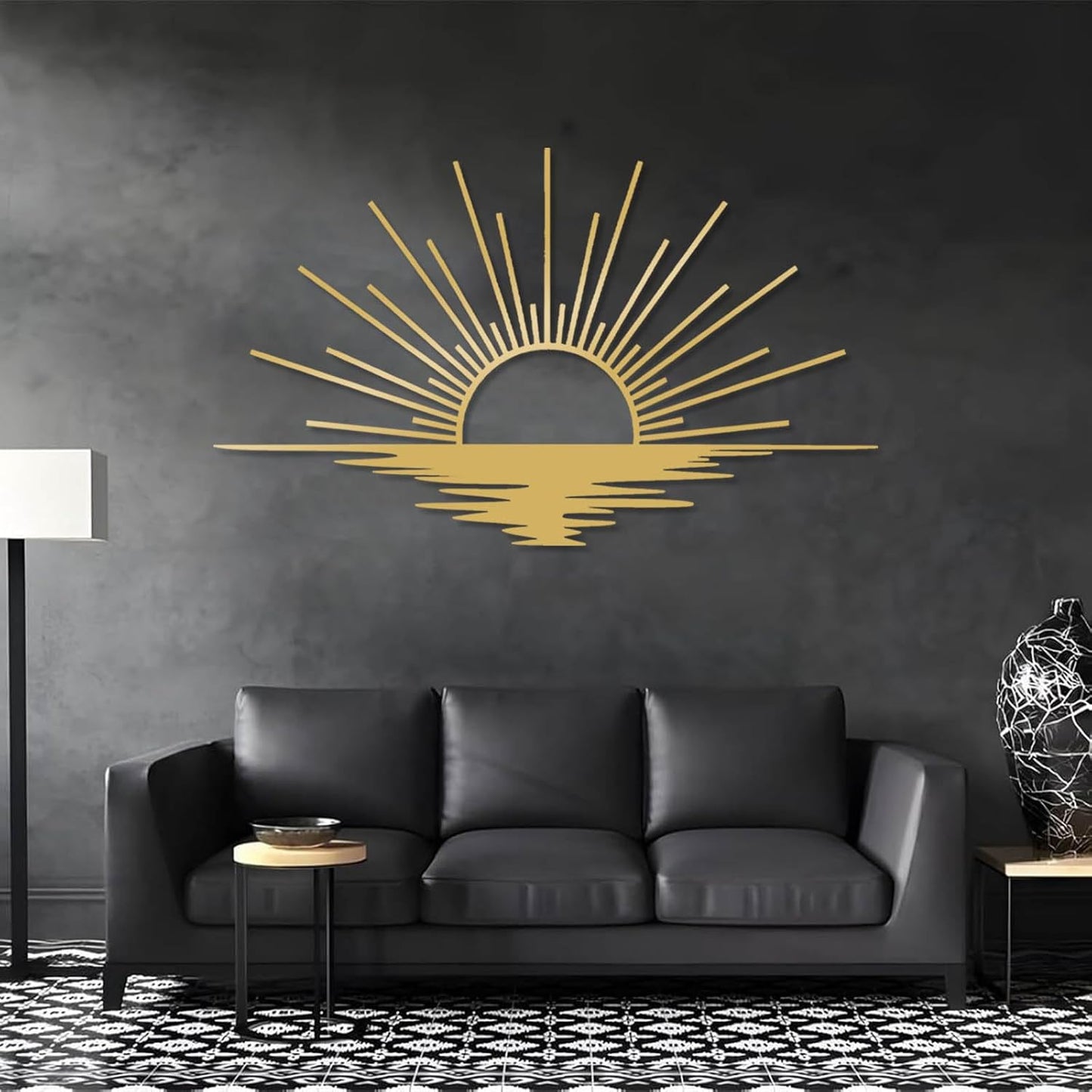 Sunrise Metal Wall Art, Metal Sun Wall Decor, Sun Outdoor Wall Art, Abstract Sunrise Wall Decor, Boho Home Hanging, Living Room Wall Hanging (White, 48"x29"/121x72cm)
