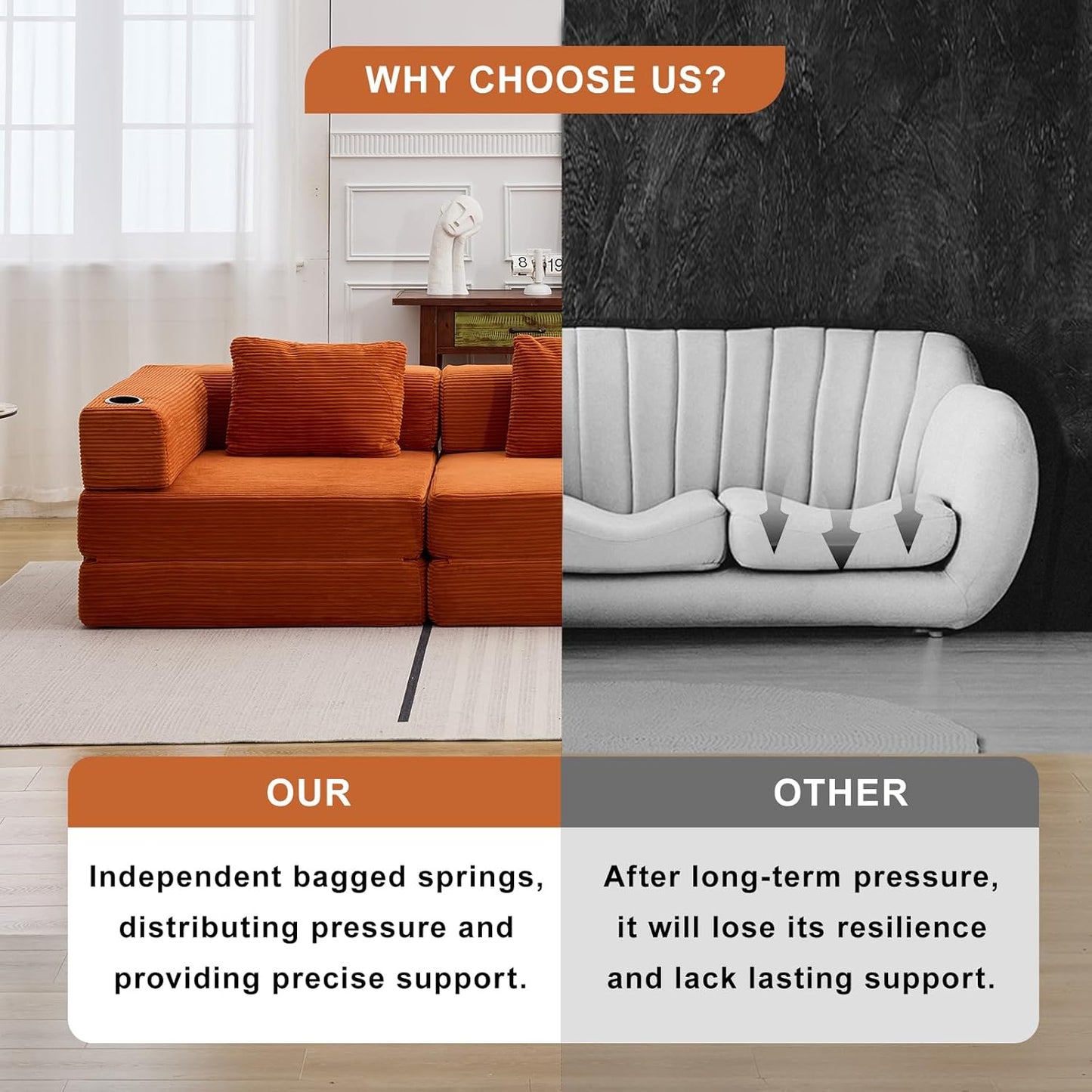 78" W Loveseat Sofa, 4 in 1 Convertible Floor Sofa Bed, Boneless Cloud Couch with Cup Holder, Fold Out Floor Couch, Loveseat Recliner Sleeper for Living Room Bedroom Lounge(Corduroy, White)