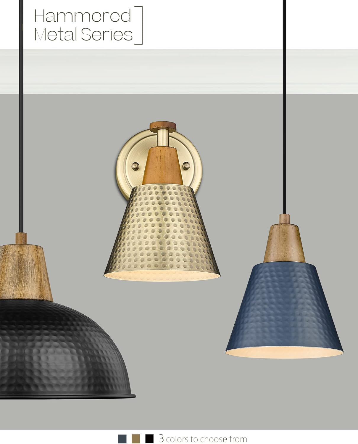 FEMILA 1-Light Vintage Wall Sconces, Antique Brass Industrial Sconces Wall Lighting, Single Bathroom Vanity Light Fixtures Wall Mount Lamp, Hammered Metal Shade,4FG59B BG