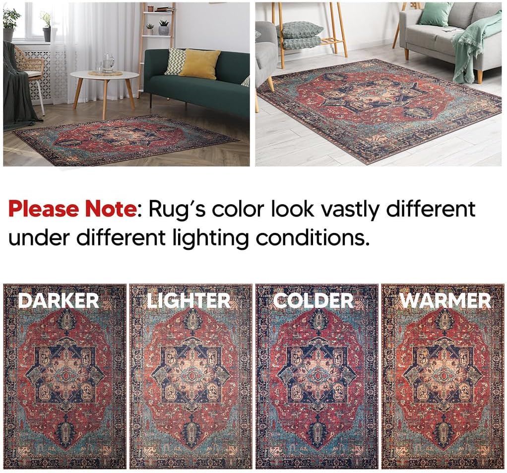 Keen Home Design 9x12 Rug - Machine Washable Area Rug with Non-Slip Backing, Ideal for Living Room, Dining Room, Bedroom - Vintage, Easy Clean, Durable, Low Pile Rug - (9' x 12')