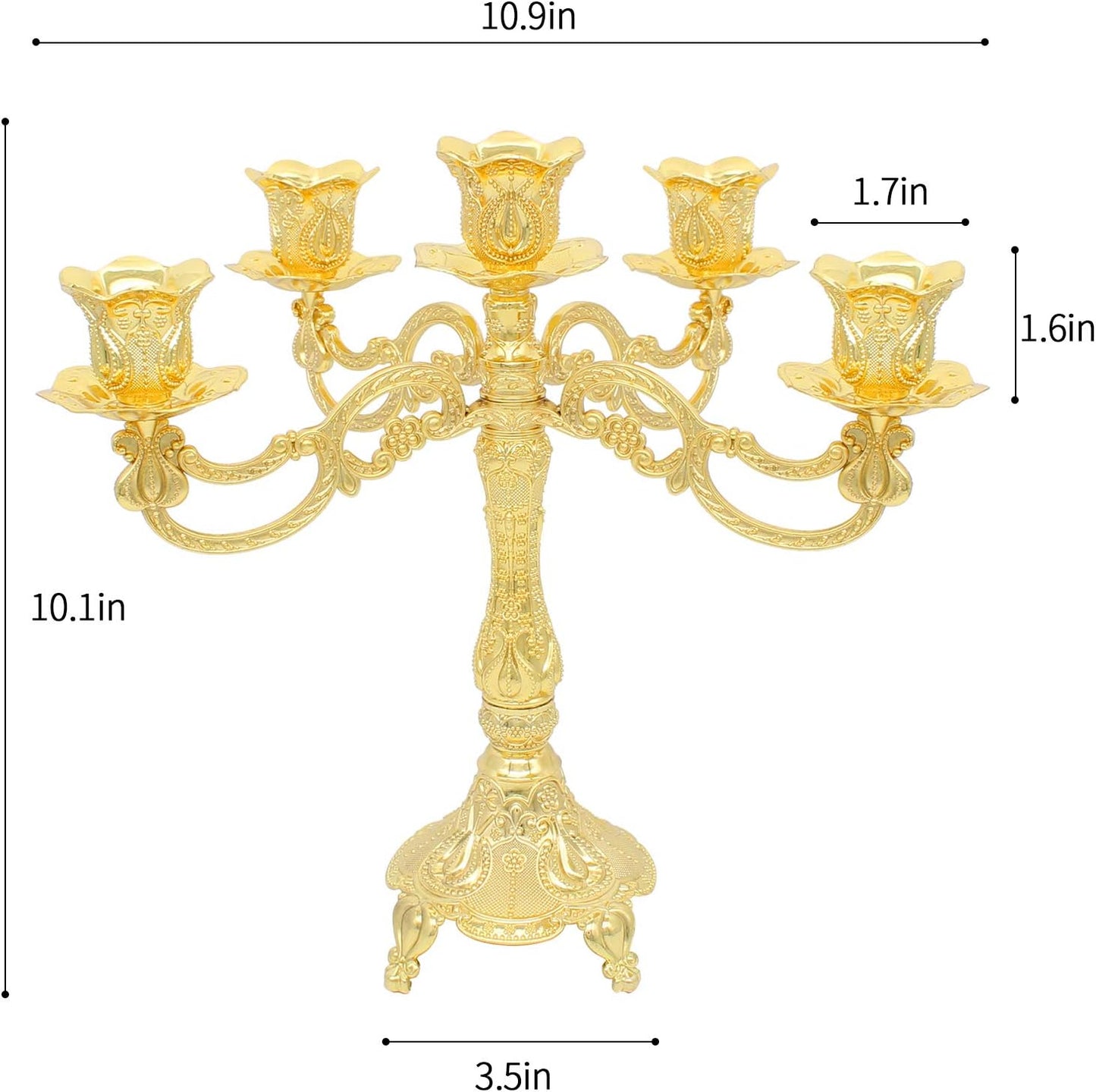 Metal Candelabra 5-Candle 10.1 Inch Tall Candle Holder Stick for Home Wedding Event and Party Festival,Gold