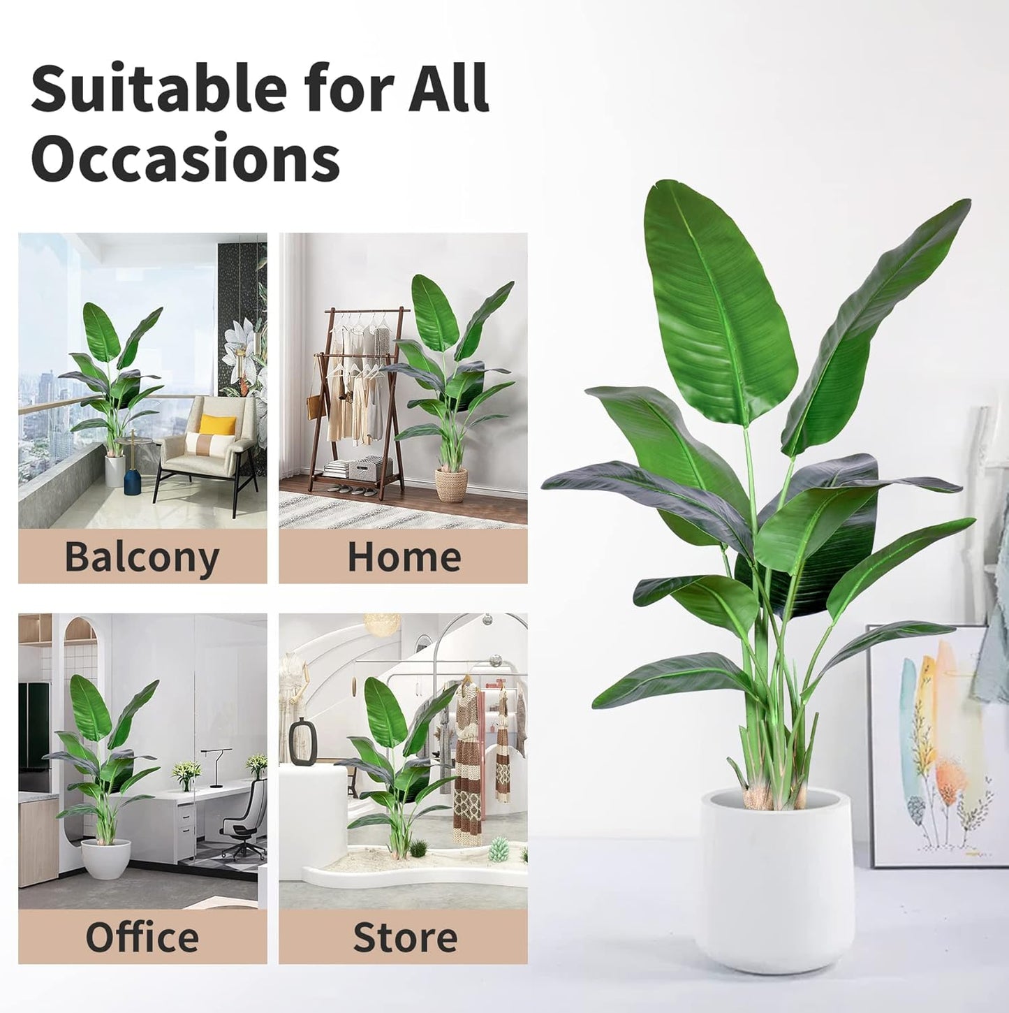 Artificial Bird of Paradise Plant,Faux Palm Tree Potted Plant with Real Touch Leaves,Fake Trees for Home Living Room Office Indoor Outdoor Decor(5FT-1Pack)