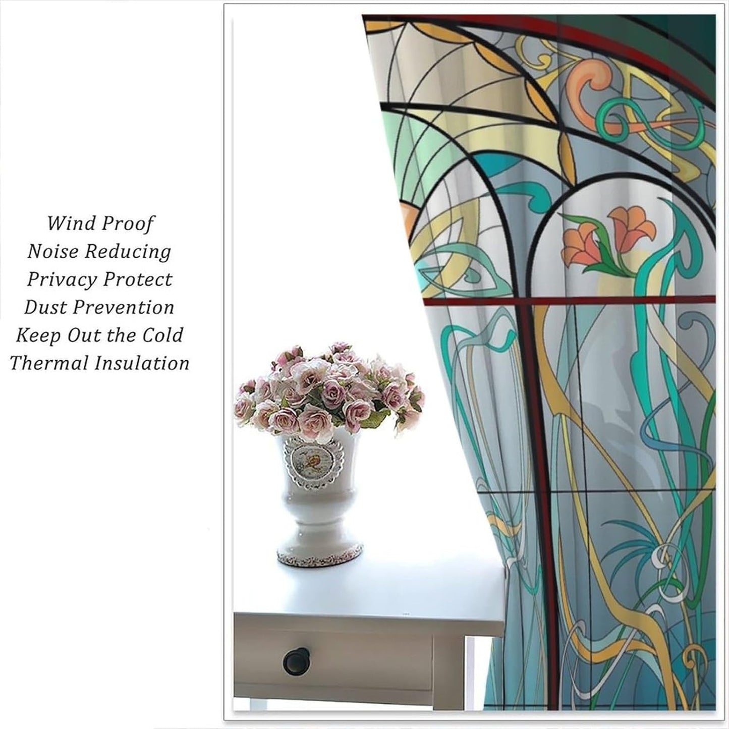 Stained Glass Curtains, Retro Mid Century Boho Abstract Art Home Decor Drapes for Bedroom Living Room Kitchen Window Treatment 2 Panels Set Total Size 52" W X 84" L Inch