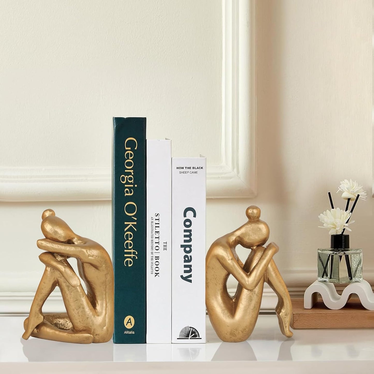 Unique Cast Iron Girl Thinker Bookends, Heavy-Duty Decorative Book Stoppers for Shelves, Creative Home and Office Desk Ornaments, 1 Pair/2 Pieces, 5.9"