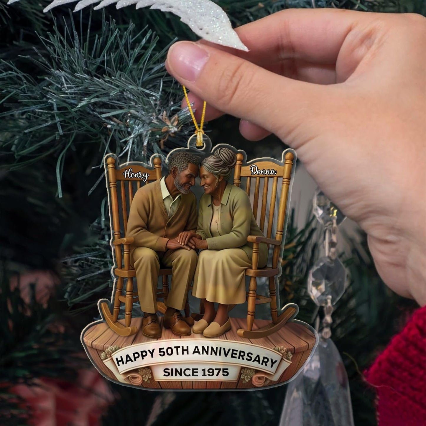 Happy 50th Anniversary Ornament Gift for African American Mr & Mrs Grandparents, Personalized 50 Years Together Christmas Ornament 2025, Customized Text/Year & Names Ornaments for Wedding Anniversary