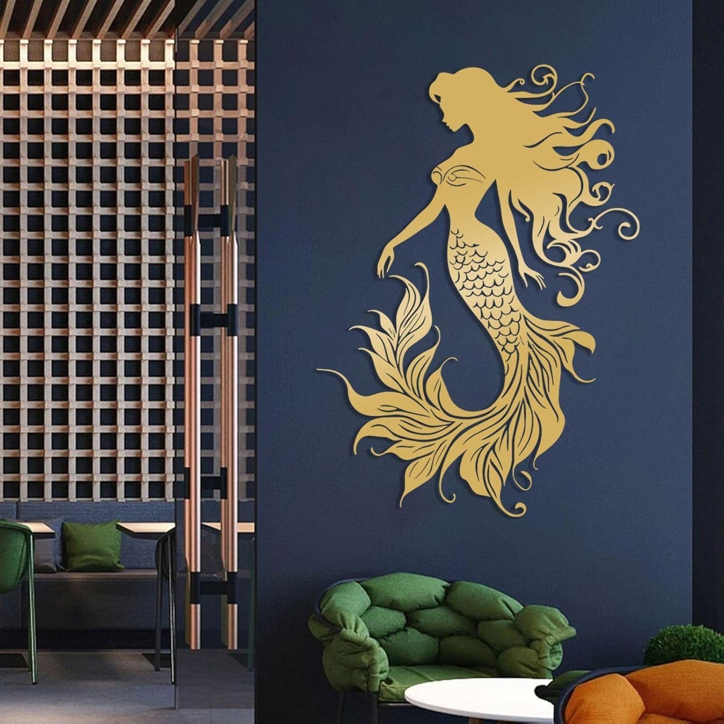 Veplsur Mermaid Metal Wall Art, Metal Mermaid Wall Decor, Marine Biology Wall Decor, Ocean Wall Art, Nautical Wall Hanging, Beach Hanging for Bathroom Bedroom (White, 35"x25"|90x64cm)