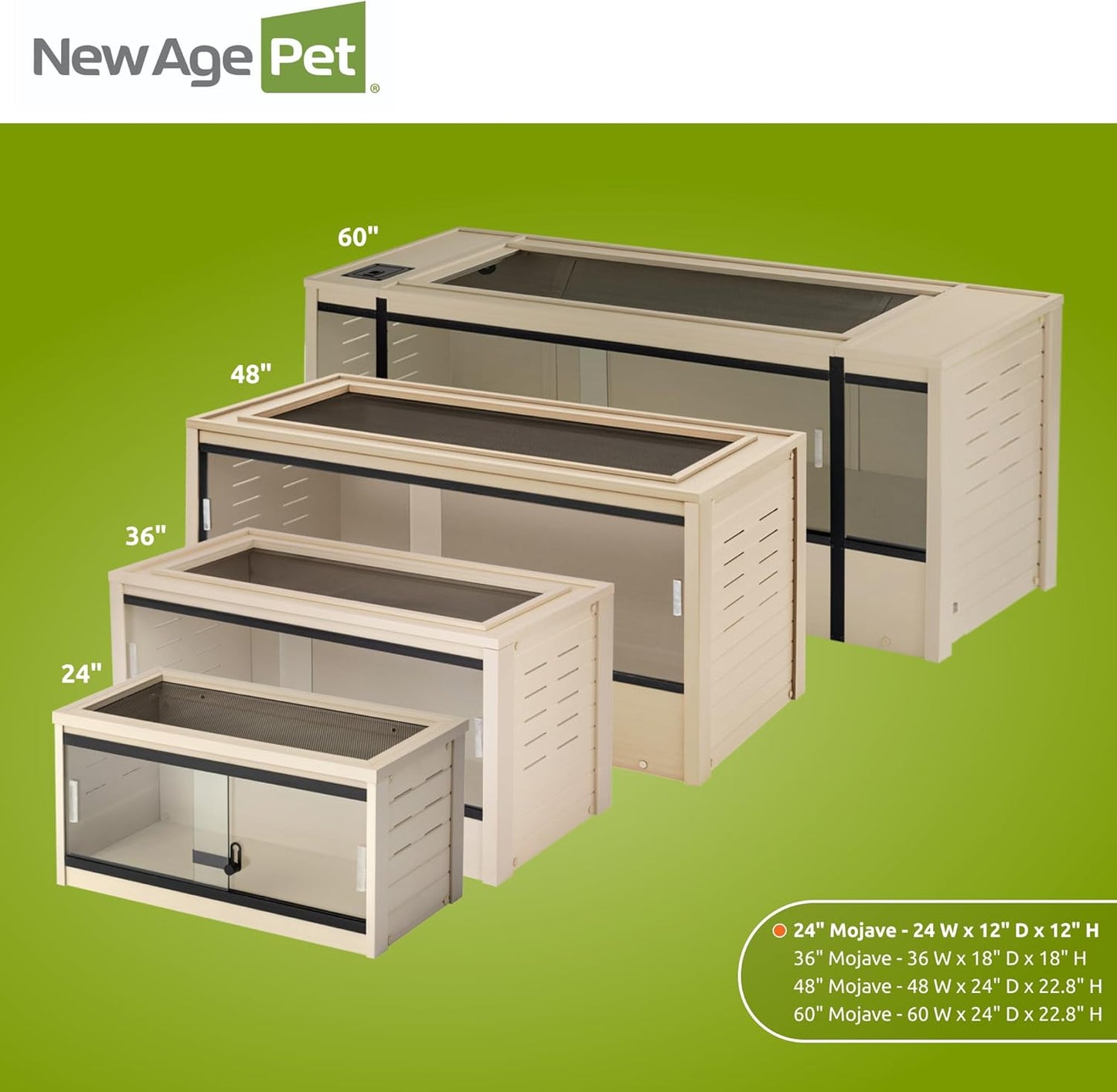 New Age Pet ECOFLEX 24-Inch Mojave Reptile Lounge in Maple - Durable Wood Plastic Composite Habitat with Ventilated Side Panels, Removable Sliding Glass Doors, and Mesh Screen Top