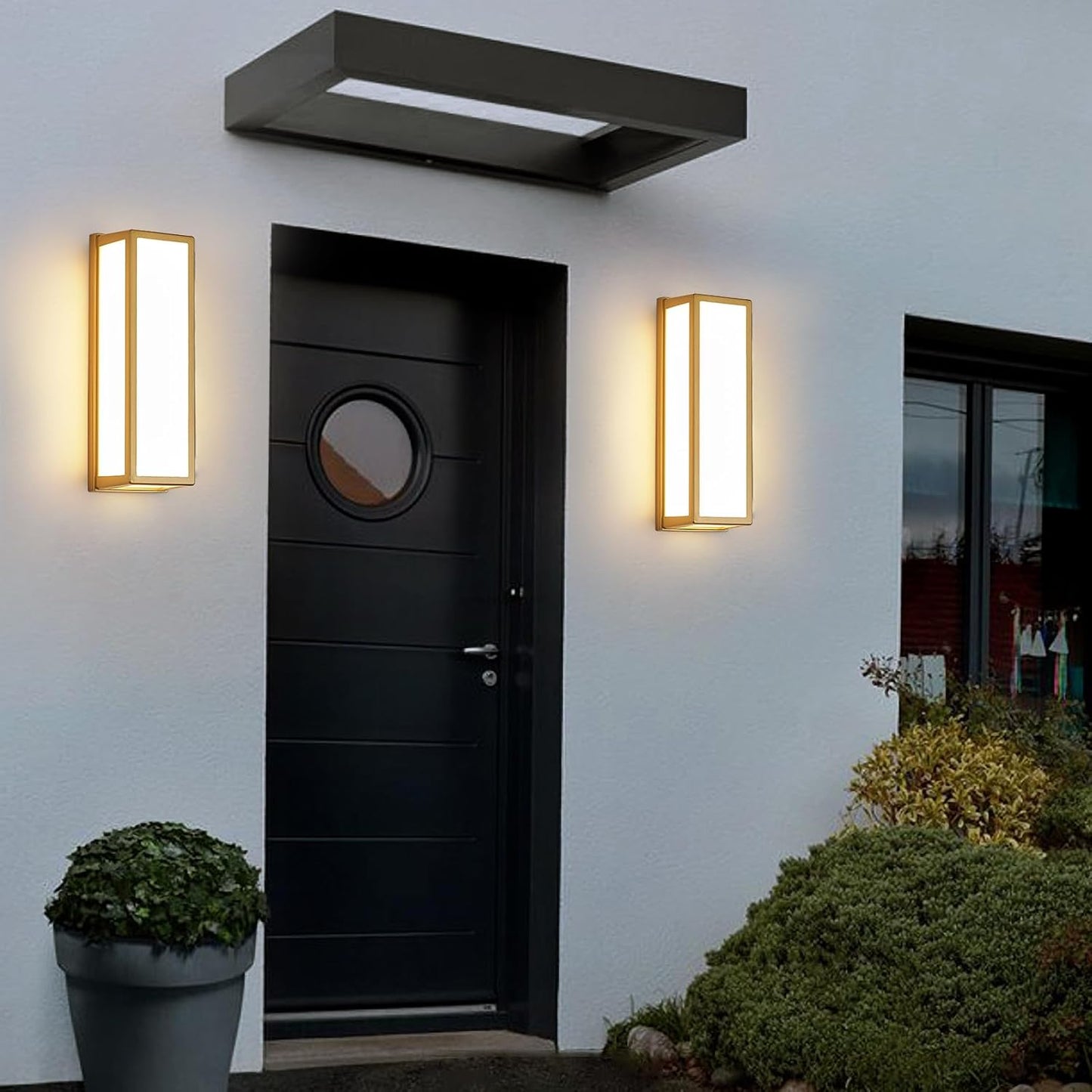 2-Pack Outdoor Wall Light LED 30W Aluminum - Gold Modern Exterior Sconce,3000K Warm,Waterproof Rectangular Porch Wall Mount Lighting Brightens to Patio,Garage,Front Door