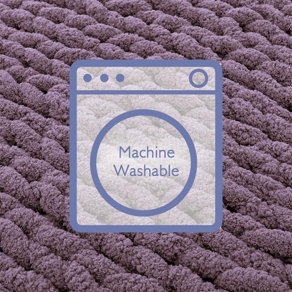 Bigacogo Chunky Knit Throw Blanket for Couch, 51x63 inches, 100% Hand Knitted with Thick Jumbo Chenille Yarn, Cozy Soft Large Rope Knot Cable Crochet Blankets for Sofa Bed Living Room, Winter Grape