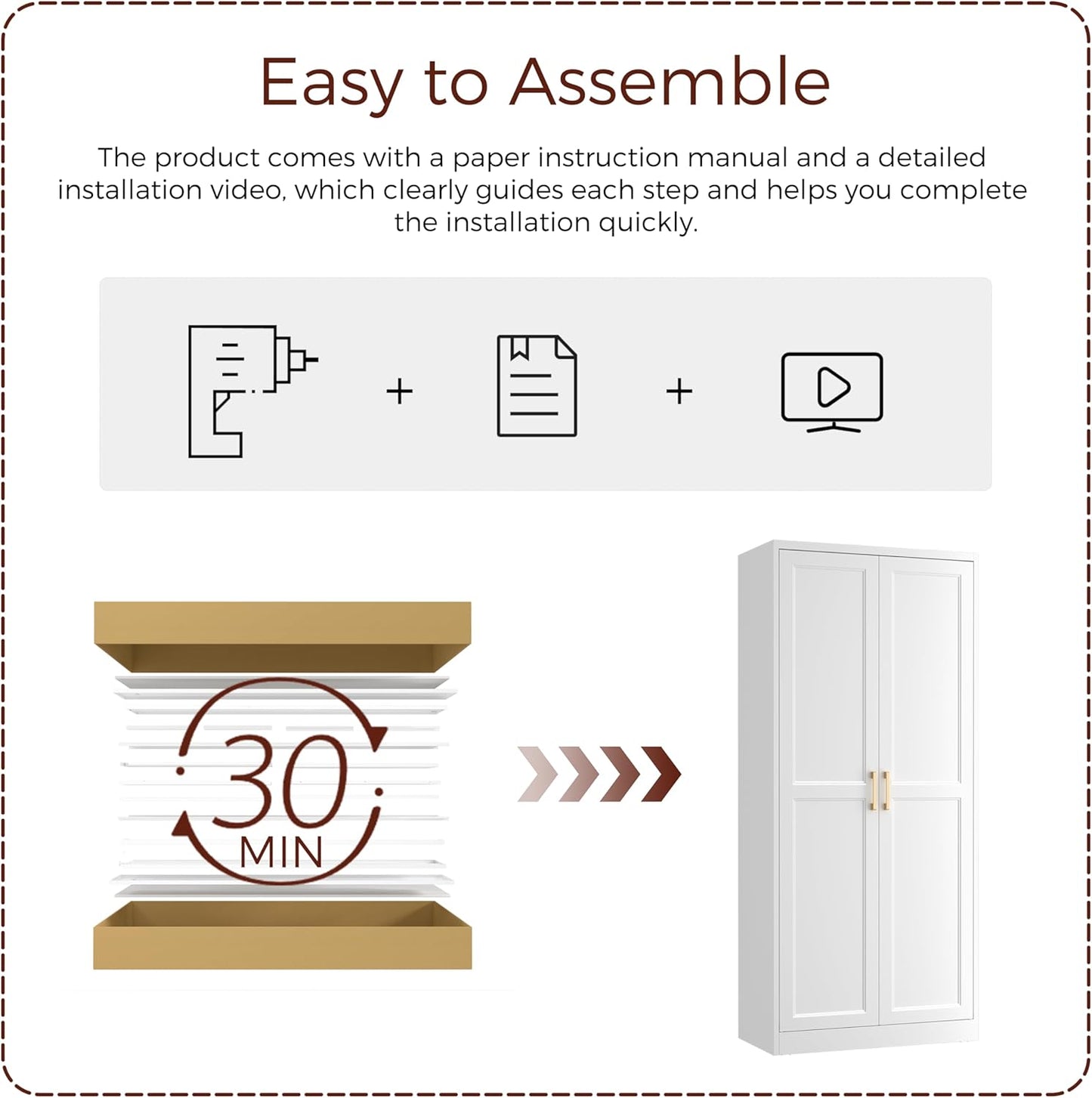 71" Tall Metal Pantry Cabinet, White Kitchen Pantry Storage Cabinet with 4 Adjustable Shelves and Gold Handles, Cupboard for Kitchen, Dining Room, Living Room, Bathroom