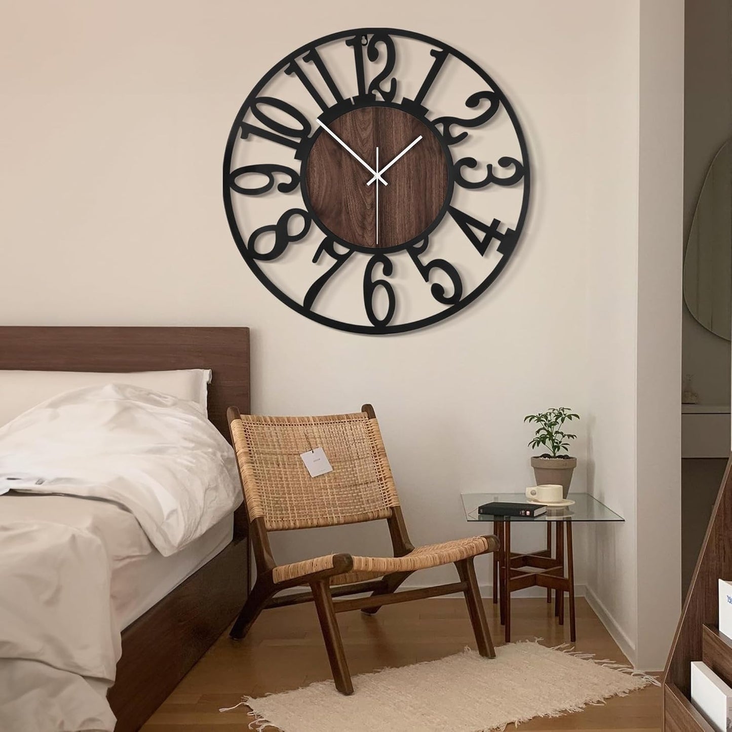 LEIKE 30" Oversized Large Wall Clocks,Silent,Non Ticking,Battery Operated Modern Round Big Wood Decorative Metal Wall Clock for Living Room, Bedroom,Kitchen,Farmhouse,Office Decor - Black,30 Inch