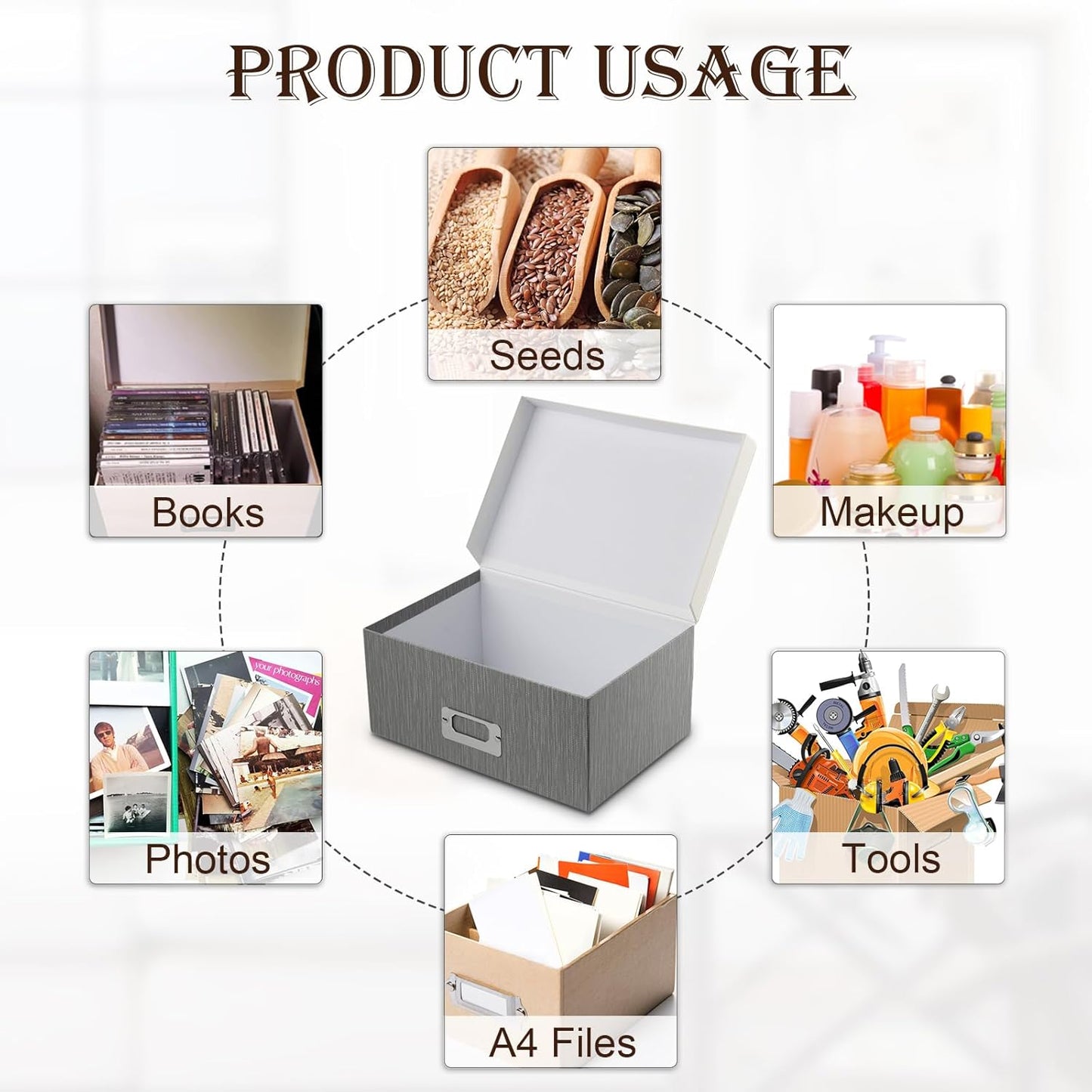 Briful Photo Boxes with Lids - 4 in 1 Set Waterproof Storage Boxes with Handles for Clothes, Shoes, Office, Cosmetic, Books