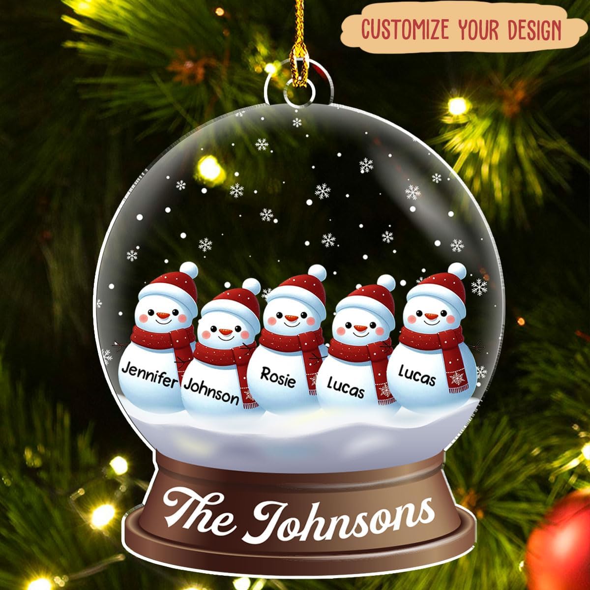 Personalized Family Christmas Acrylic Ornament 2024 - Custom Name Snowman Family Members up to 10 People, Snow Globe Ornament Gifts for Family Tree Decoration (A03, 7 Names)