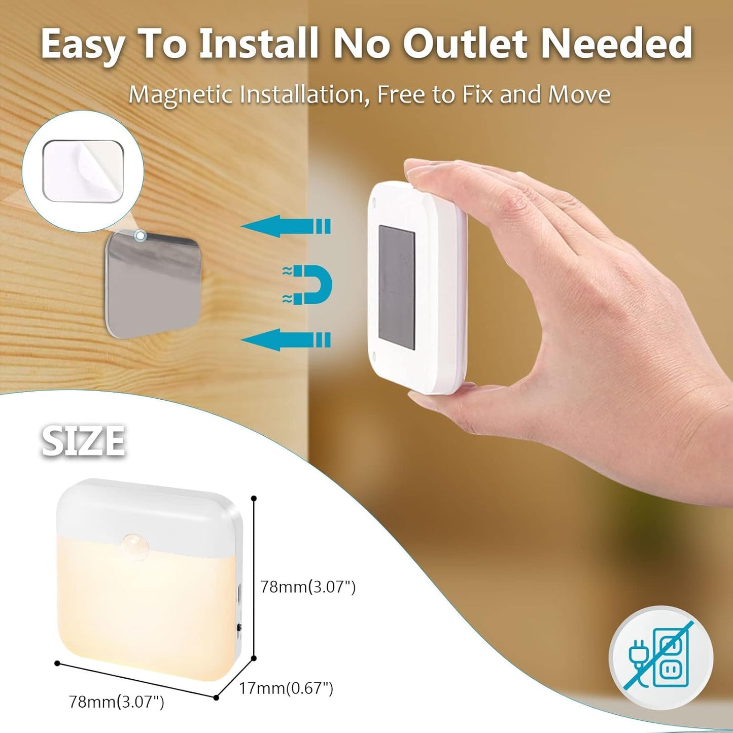 USB Rechargeable Battery Night Light Indoor,Stick-on Motion Sensor Puck Night Lights-No Need Plug Into Wall,Mini Motion Sensor Closet Lights for Stair Hallway Bedroom Toilet Cabinet,6 pcs,Warm White